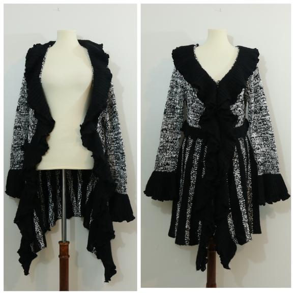 Sioni Sweaters - Sioni Wool Blend Ruffle Boho Cardigan Sweater